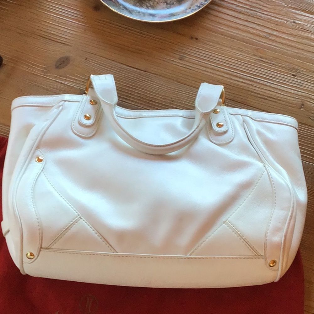 Cole Haan White Leather Tote Bag with storage bag